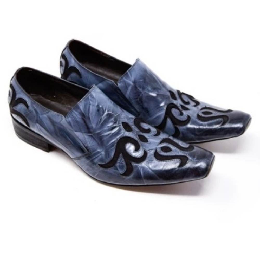 Fiesso Wrinkled Leather Blue Loafers FI8055